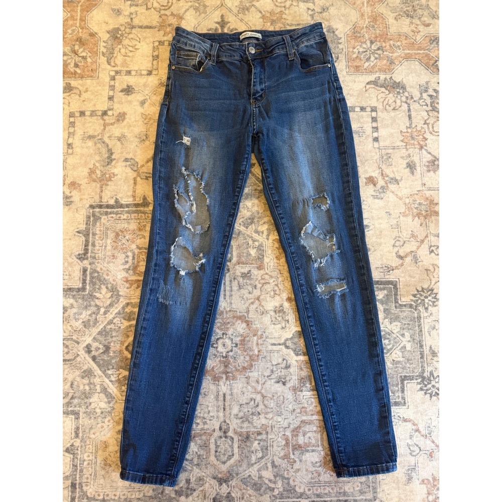 Hammer Jeans Los Angeles Womens 13 Distressed Skinny Jeans Medium Wash Blue
